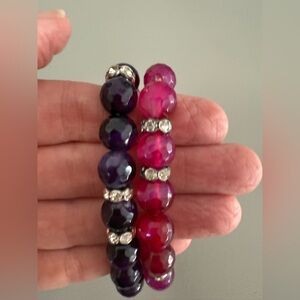 Elegant Purple and Pink Beaded Bracelet Set